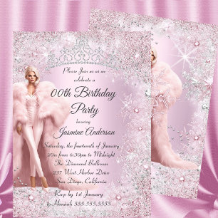 Convites Tiarra Glam Aniversário Rosa Prata Winter Wonderla