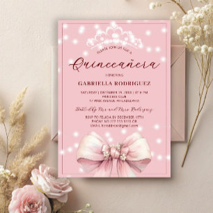 Convites Tiarra Pink Quinceanera elegante 15º aniversário
