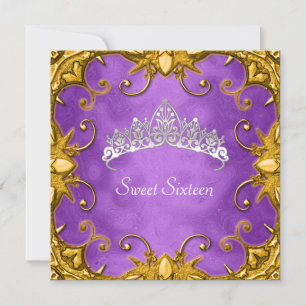 Convites Tiarra Roxa Sweet 16 Aniversário Dourado Branco