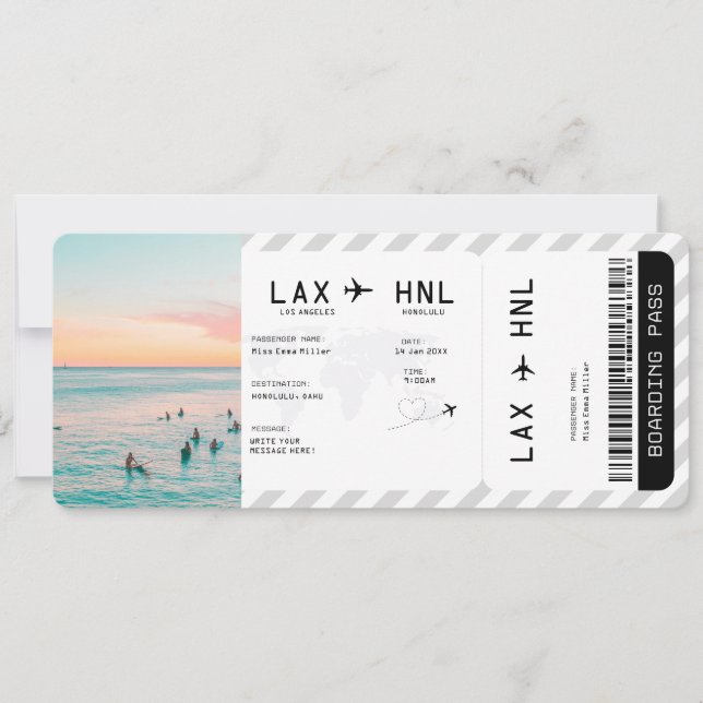Convites Ticket Plane Surprise Trip Travel Boarding Pass (Frente)
