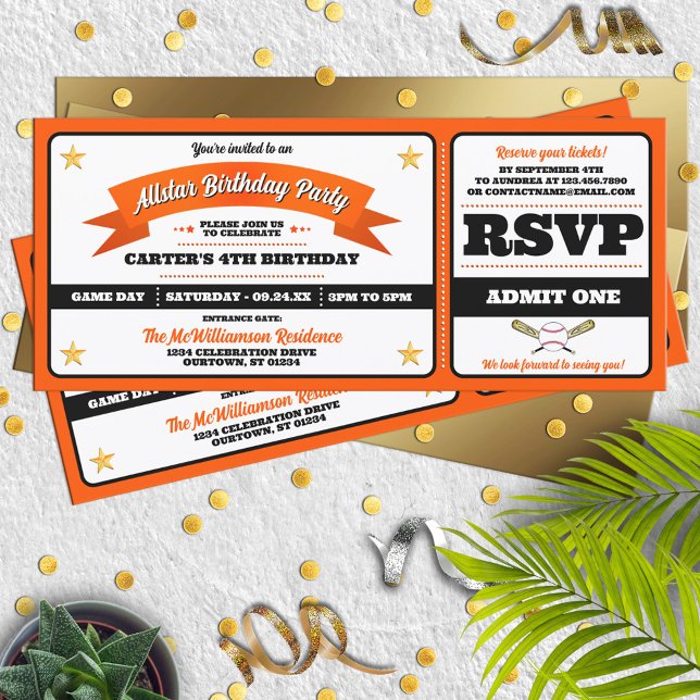 Convites Ticket Style Baseball Birthday Party (Criador carregado)