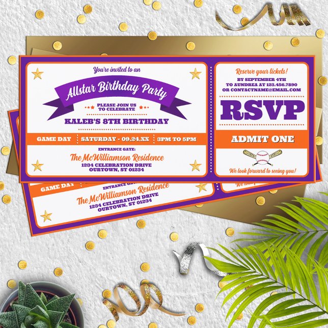 Convites Ticket Style Baseball Birthday Party (Criador carregado)
