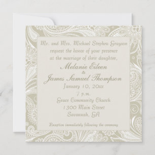 Convites Tidal Wave Sand White Paisley Wedding Invitigaçã