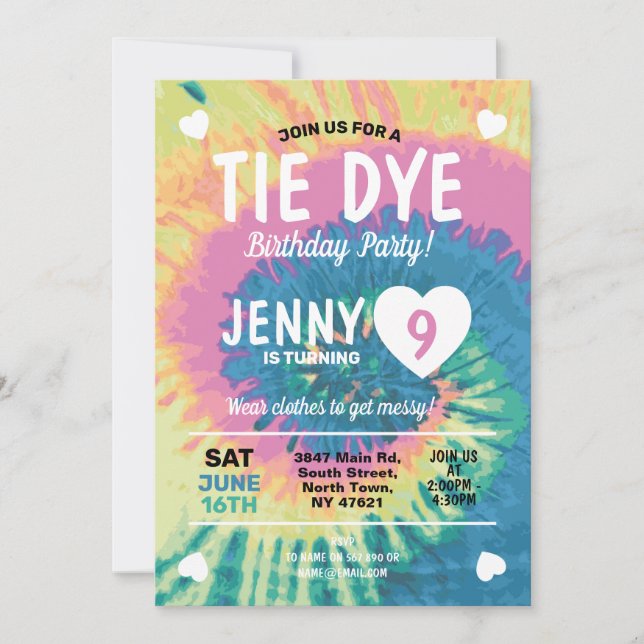 Convites Tie Dye Birthday Consiga Meninas Divertidas (Frente)