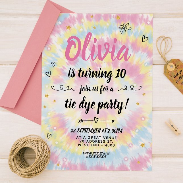 Convites Tie Dye Festa de aniversário (Experience the groovy colored patterns of tie dye with this  bright tie dye birthday invitation!)