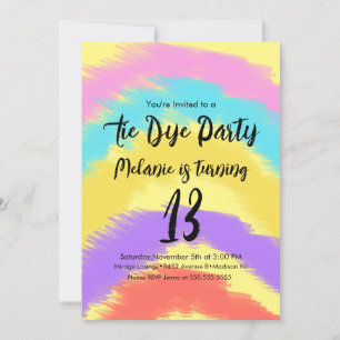 Convites Tie Dye Festa de aniversário Arte Arco-Íris Colori