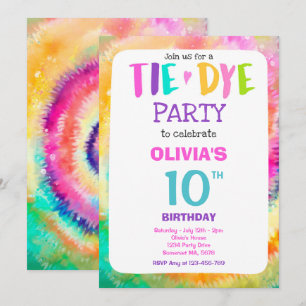 Convites Tie Dye Festa de aniversário Bright Tie Dye Hippy 