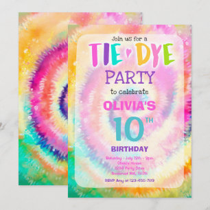 Convites Tie Dye Festa de aniversário Brilhante Tie Dye Hi