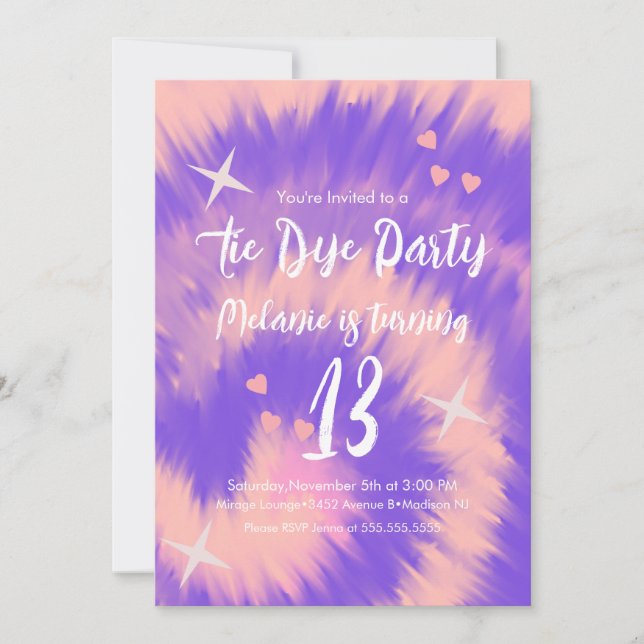 Convites Tie Dye Festa de aniversário Retro Groovy (Frente)
