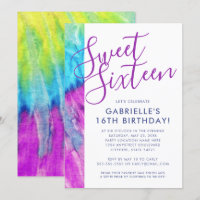 Tie Dye Hippy Chic Purple Aqua Blue Sweet 16