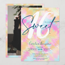 Convites Tie dye Ikat arco-íris fotografia com letra pastel
