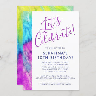 Convites Tie Dye Neon Purple Aqua Limão Qualquer Idade Aniv