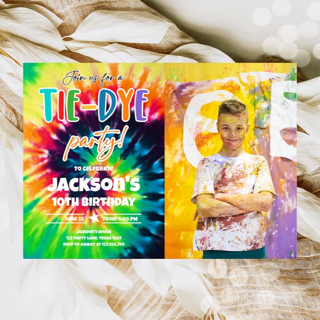 Convites Tie Dye Party Hippy Bright Colors Boy Birday (Criador carregado)