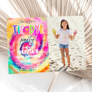 Convites Tie Dye Party Hippy Bright Colors Girl Aniversário