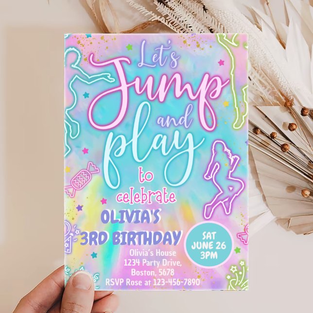 Convites Tie Dye Retro Jump and Play Birthday Invitation (Criador carregado)