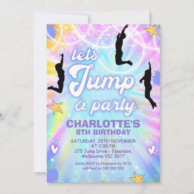 Convites Tie Dye Retro Jump and Play Birthday Invitation (Frente)
