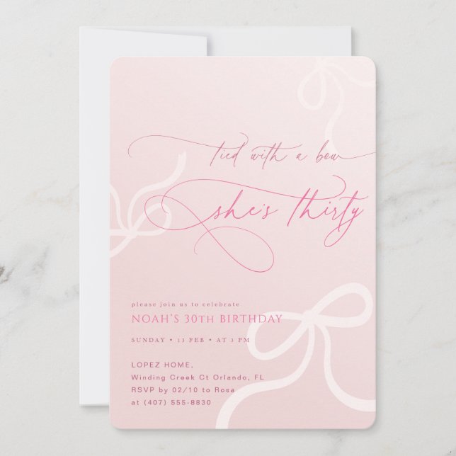 Convites Tied With a Bow Ribbon Girls 30th Birthday (Frente)