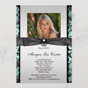 Convites Tiffany Preto Damask Foto Graduação