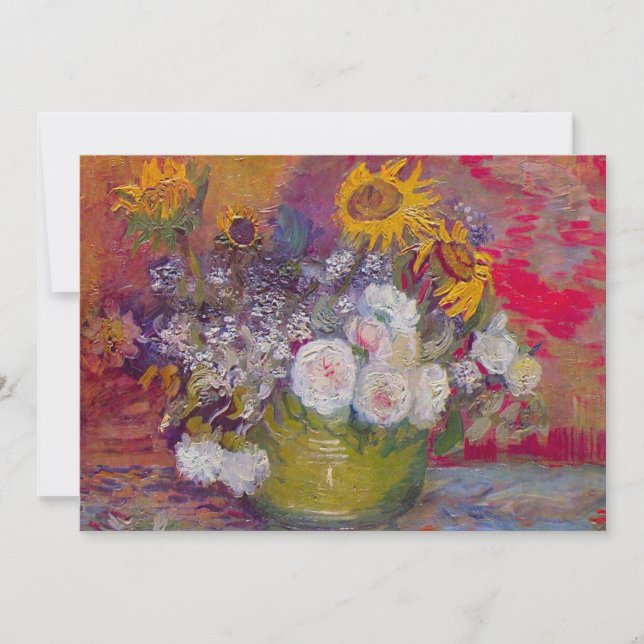 Convites Tigela com Girassóis e Rosas por Vincent van Gogh (Frente)