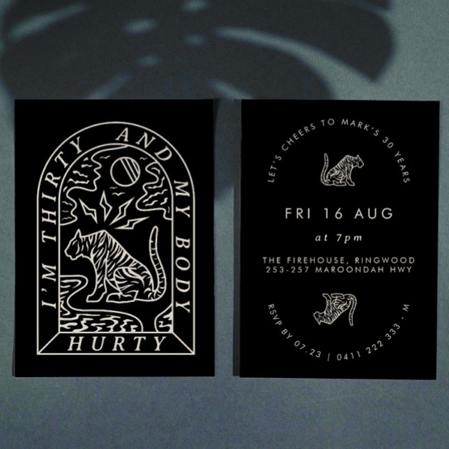 Convites Tiger Funny Body Hurty aniversário de 30 anos Conv (Criador carregado)