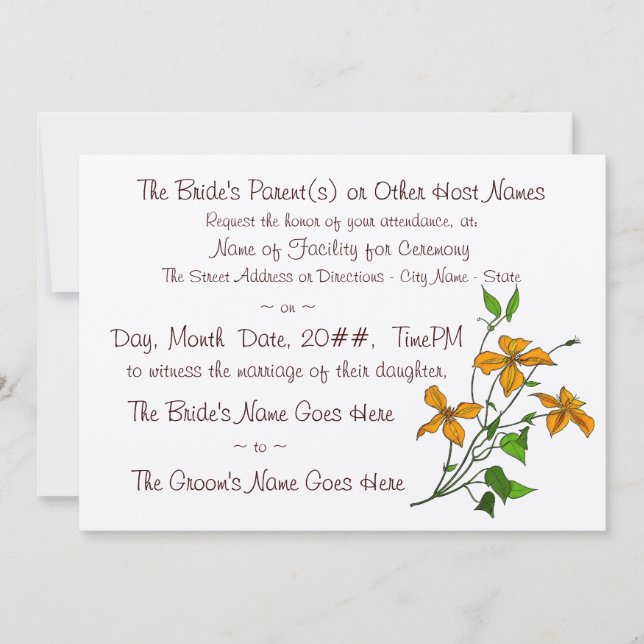 Convites Tiger Lily (Convite Para Casamento) (Frente)