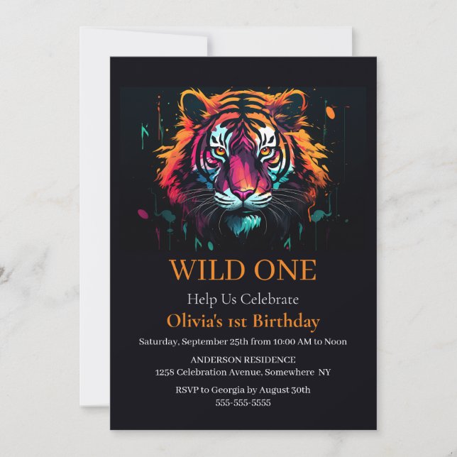 Convites Tiger Wild One Birthday (Frente)