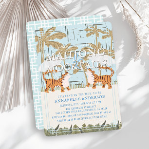 Convites Tigers Azul Chinoiserie Mahjong Menino Chá de Bebê