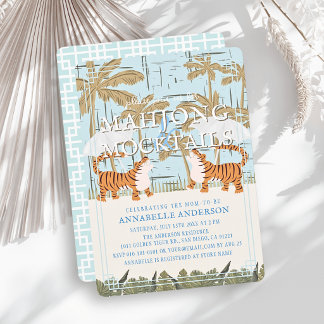 Convites Tigers Azul Chinoiserie Mahjong Menino Chá de Bebê