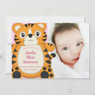 Convites Tigre Chá de fraldas Safari Garota Rosa
