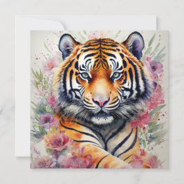 Convites Tigre De Aquarela Com Flores De Pintura Floral