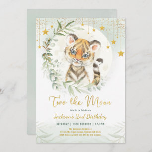 Convites Tigre Dourado verde Dois o segundo aniversário da 