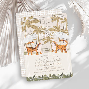 Convites Tigres Rugindo Bege Chinoiserie Festa de Mahjong