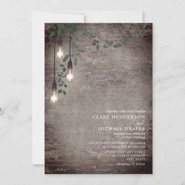 Convites Tijolo Industrial da Garland Botânica Lightbulb (Frente)