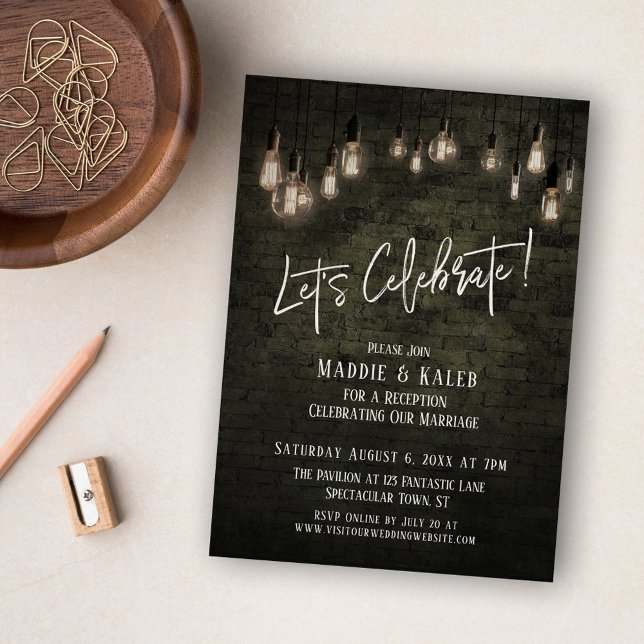 Convites Tijolo Industrial e Luzes de Edison Vamos Celebrar (Criador carregado)