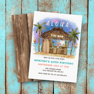 Convites Tiki Bar da Praia Estrelas da Lua Aniversário Trop