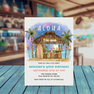 Convites Tiki Bar da Praia Estrelas da Lua Aniversário Trop