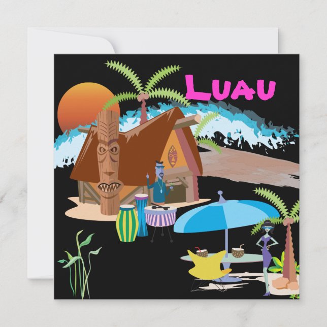 Convites Tiki/Luau ao pôr do sol (Frente)
