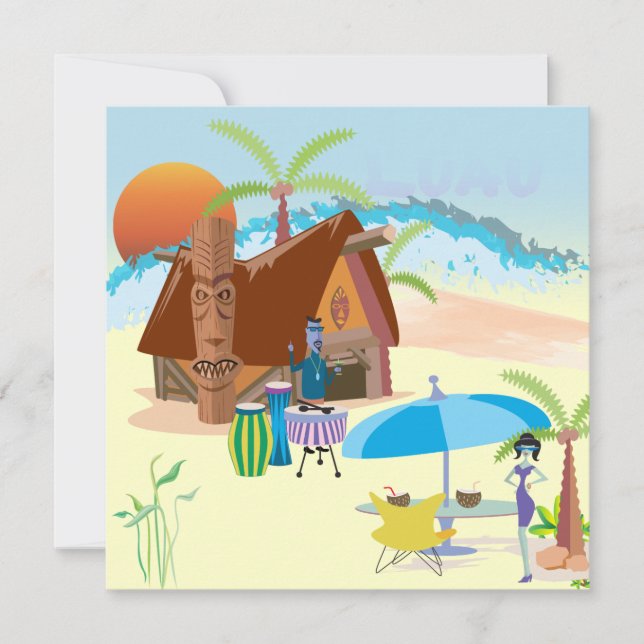 Convites Tiki/Luau na praia (Frente)