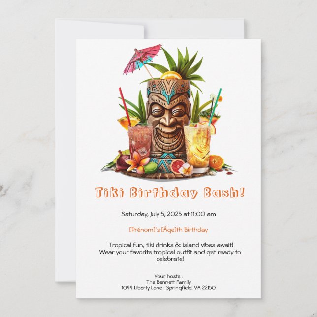 Convites Tiki Party Birthday Invitation – Tropical Luau  (Frente)