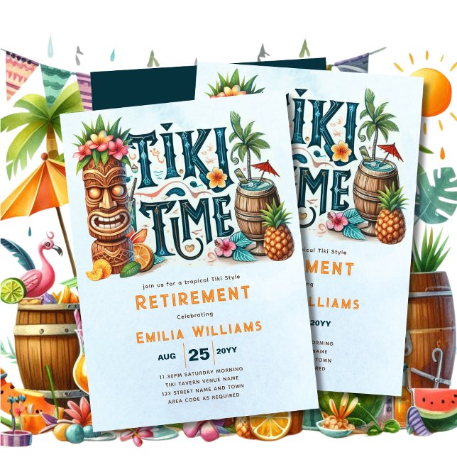 Convites TIKI RETIREMENT Tropical Luau Partido Havaiano (Criador carregado)