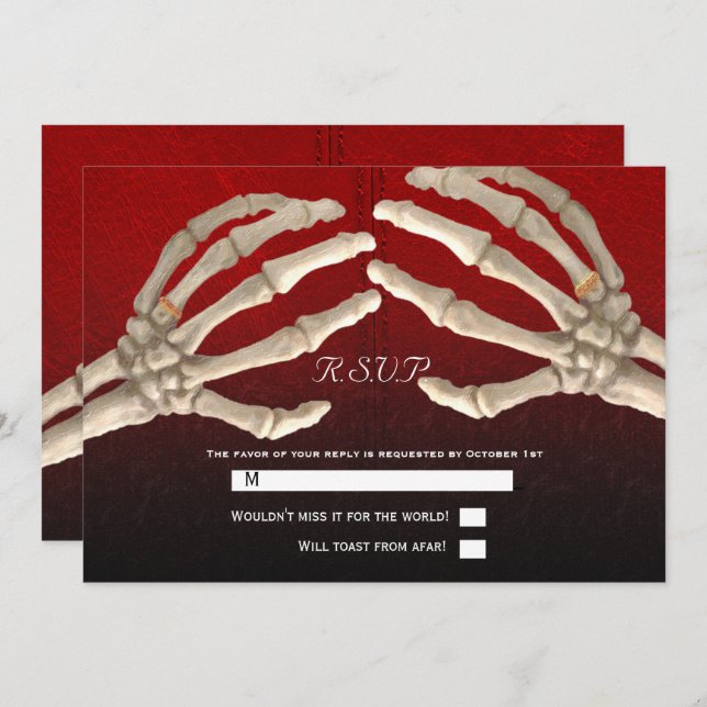 Convites Til Death Blood Red Skeleton Dourado Casamento RSV (Frente/Verso)