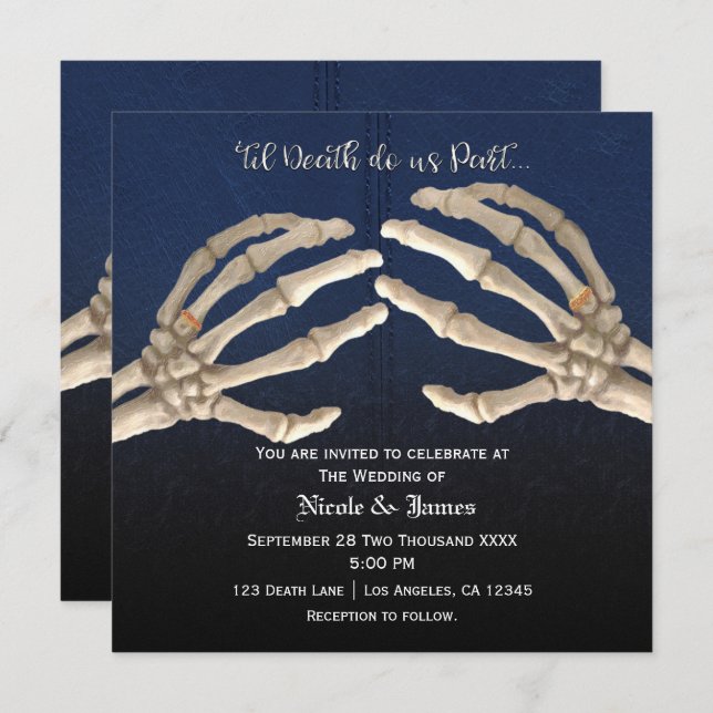 Convites Til Death Do Blue Skeleton Dourado Casamento De Ca (Frente/Verso)