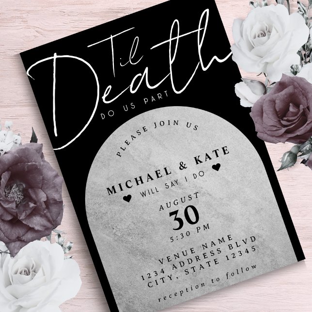 Convites Til Death Do Nós Part Headstone Black Wedding (Til Death Do Us Part Headstone Black Wedding Invitation)