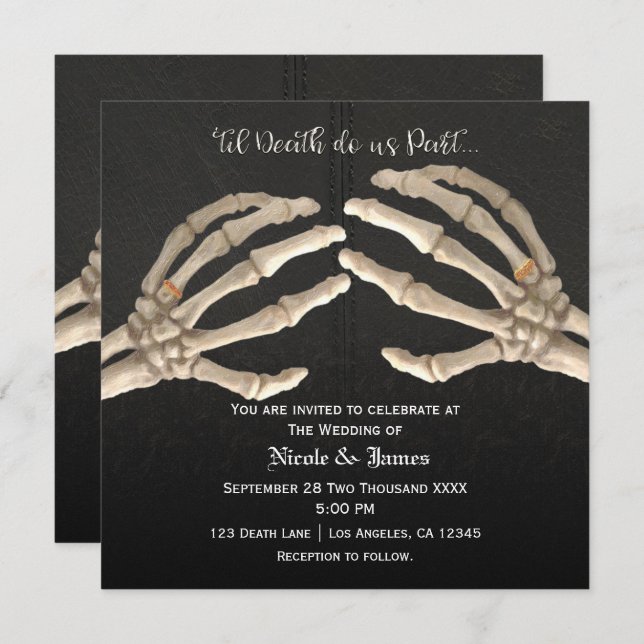 Convites Til Death Do Us Skeleton Dourado Casamento Casamen (Frente/Verso)