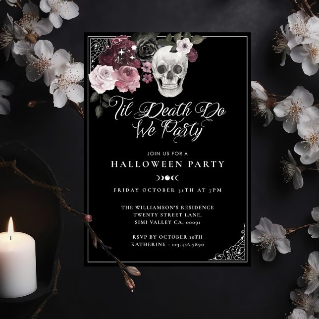 Convites Til Death Do We Party Gothic Skull Halloween (Til Death Do We Party Gothic Skull Halloween Invitation)