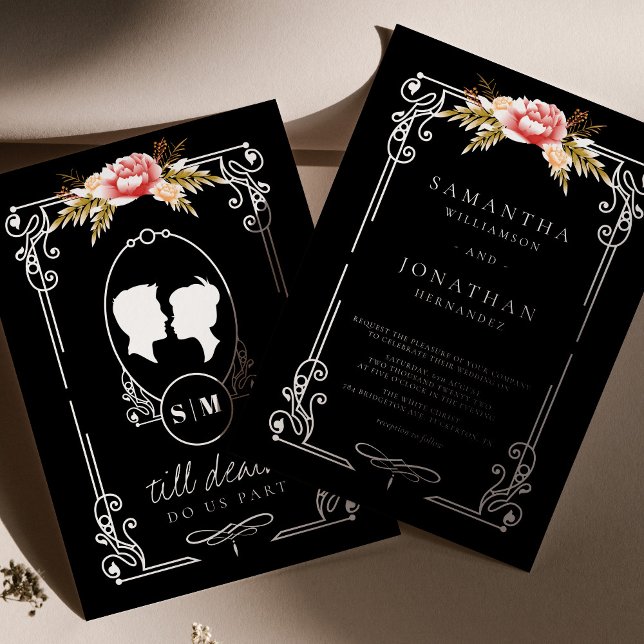 Convites Til Death Gothic Black Floral Casamento (Criador carregado)