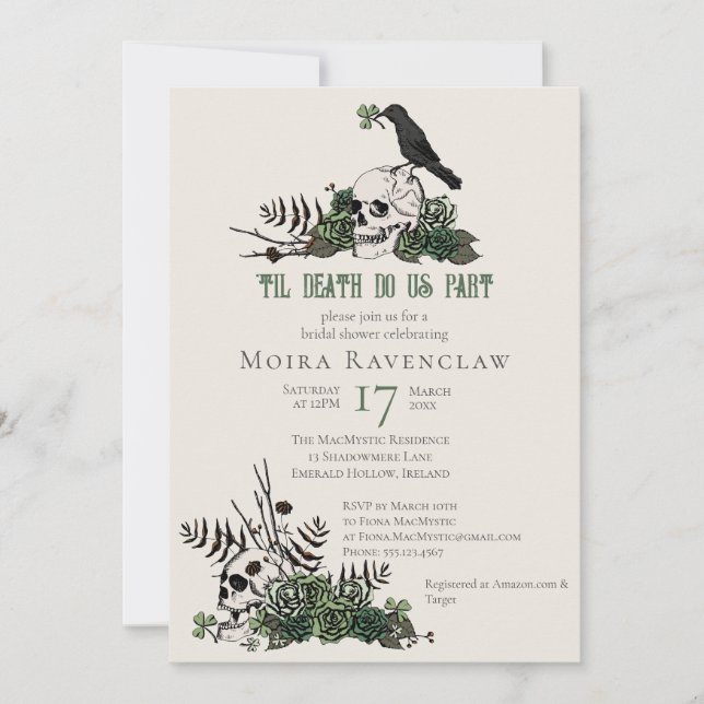 Convites Til Death Gothic Irish Floral Skull Chá de panela (Frente)