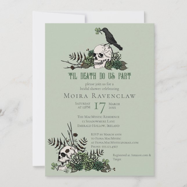 Convites Til Death Gothic Irish Floral Skull Chá de panela (Frente)