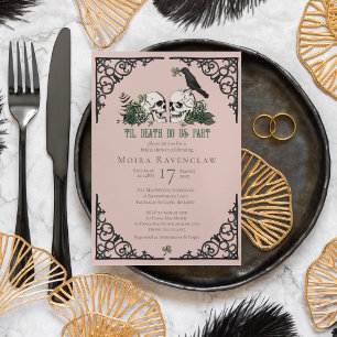 Convites Til Death Nos Parte Mr e Sra. Skulls Green Rosa
