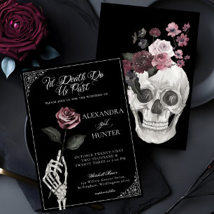 Convites Til Death Watercolor Skeleton Rosa Gothic Weding
